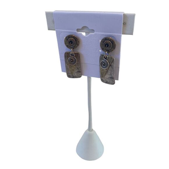 Vintage Mixed Metal Rectangular Drop Earrings. - Picture 3 of 6